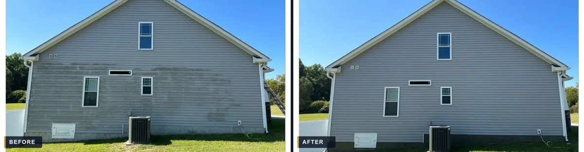 House siding before and after pressure washing in Cypress, TX