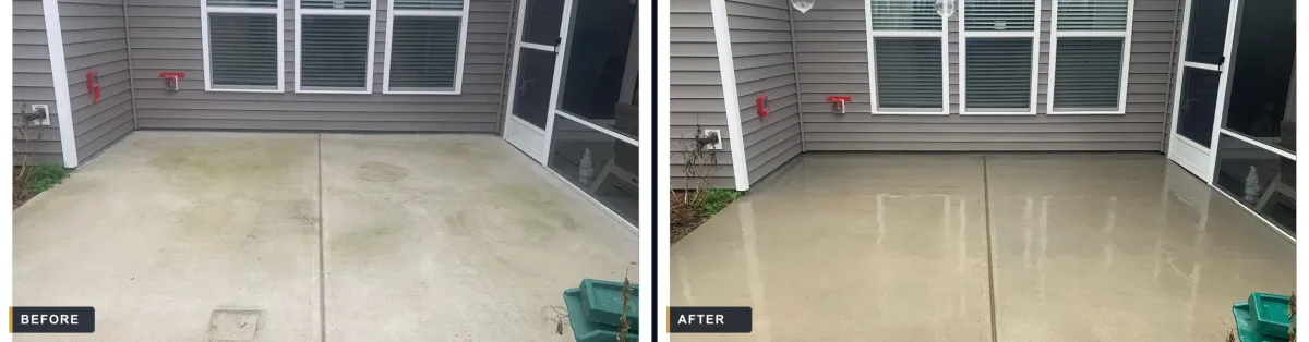 Concrete patio before and after cleaning near Katy, TX